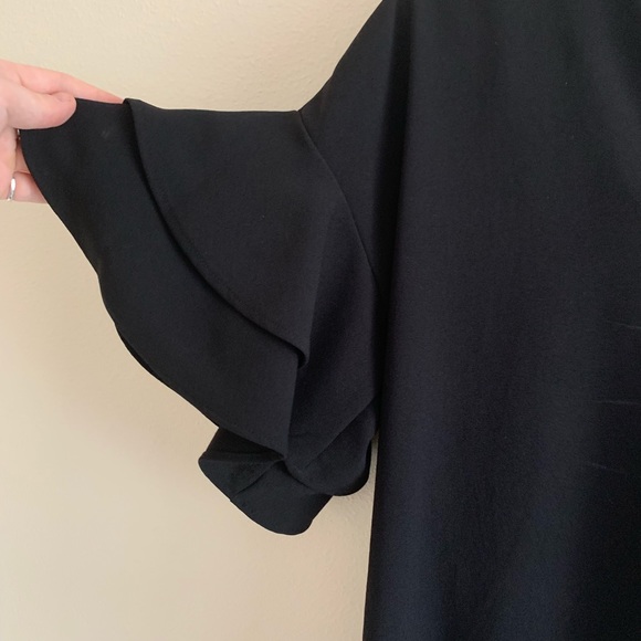 Black V-Neck Dress with Bell Sleeves - Picture 2 of 3